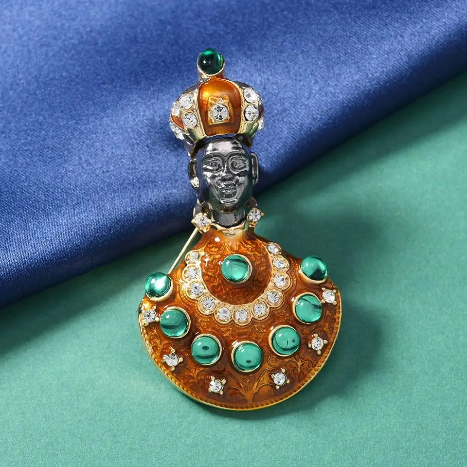 

Designer Africa Man Figure Brooches For Women Men Retro Enamel Resin Egyptian Princess King Brooch Pin Casual Party Jewelry Gift