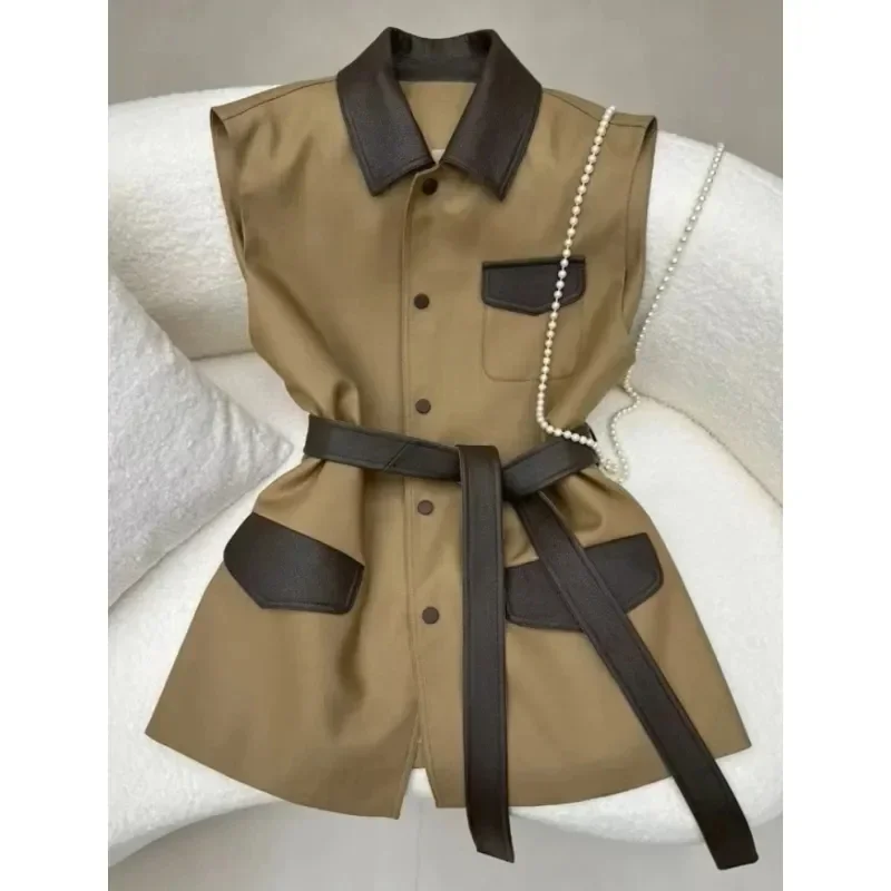 

Женские жилеты Женские куртки Однобортный осенний темпераментный жилет Высокое чувство модного дизайна и уникальный жилет цвета хаки