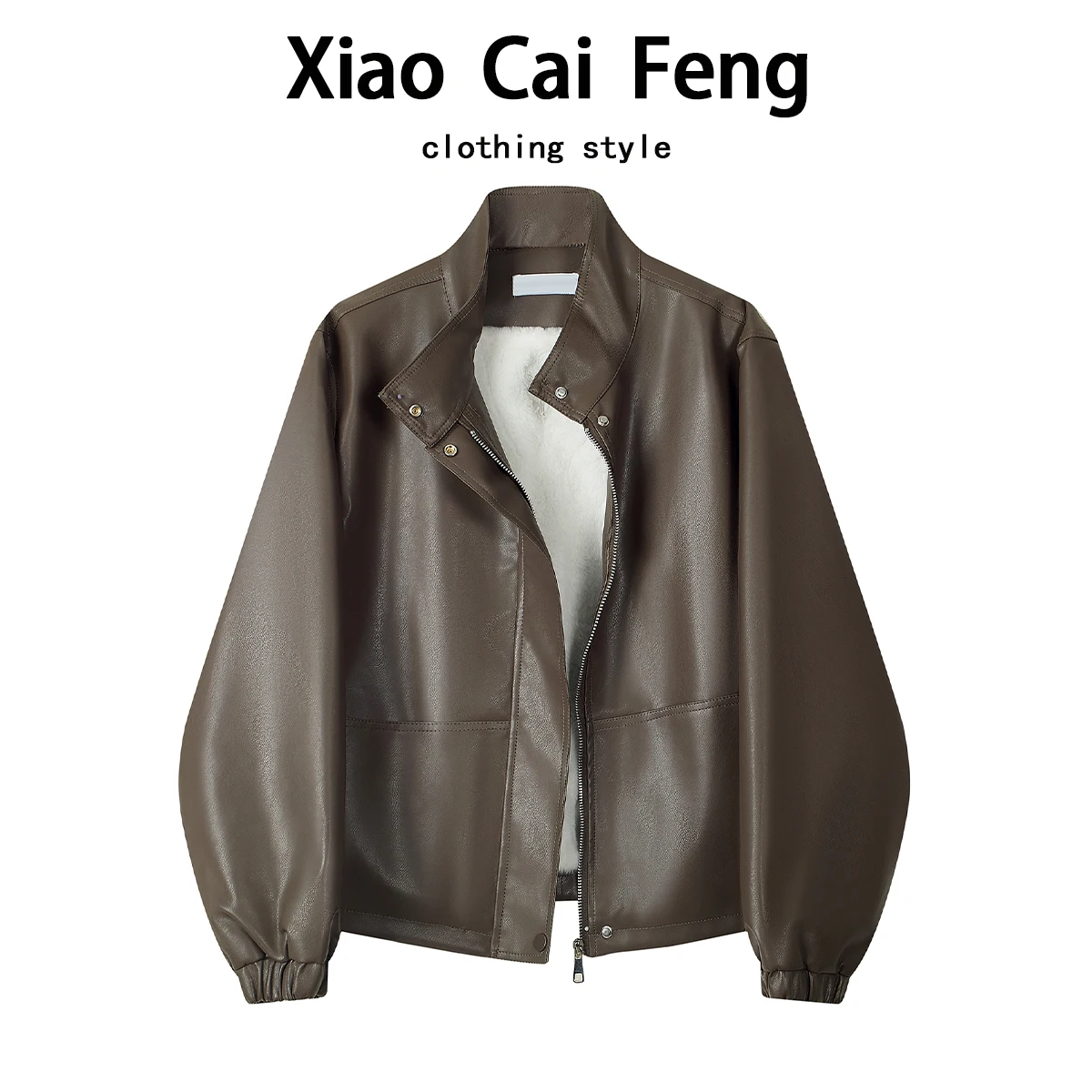 Retro Hong Kong Sle Fce gefüttert lose Motorrad Jaet ort winddicht Stehkragen Damen Winter warm PU Ledermantel