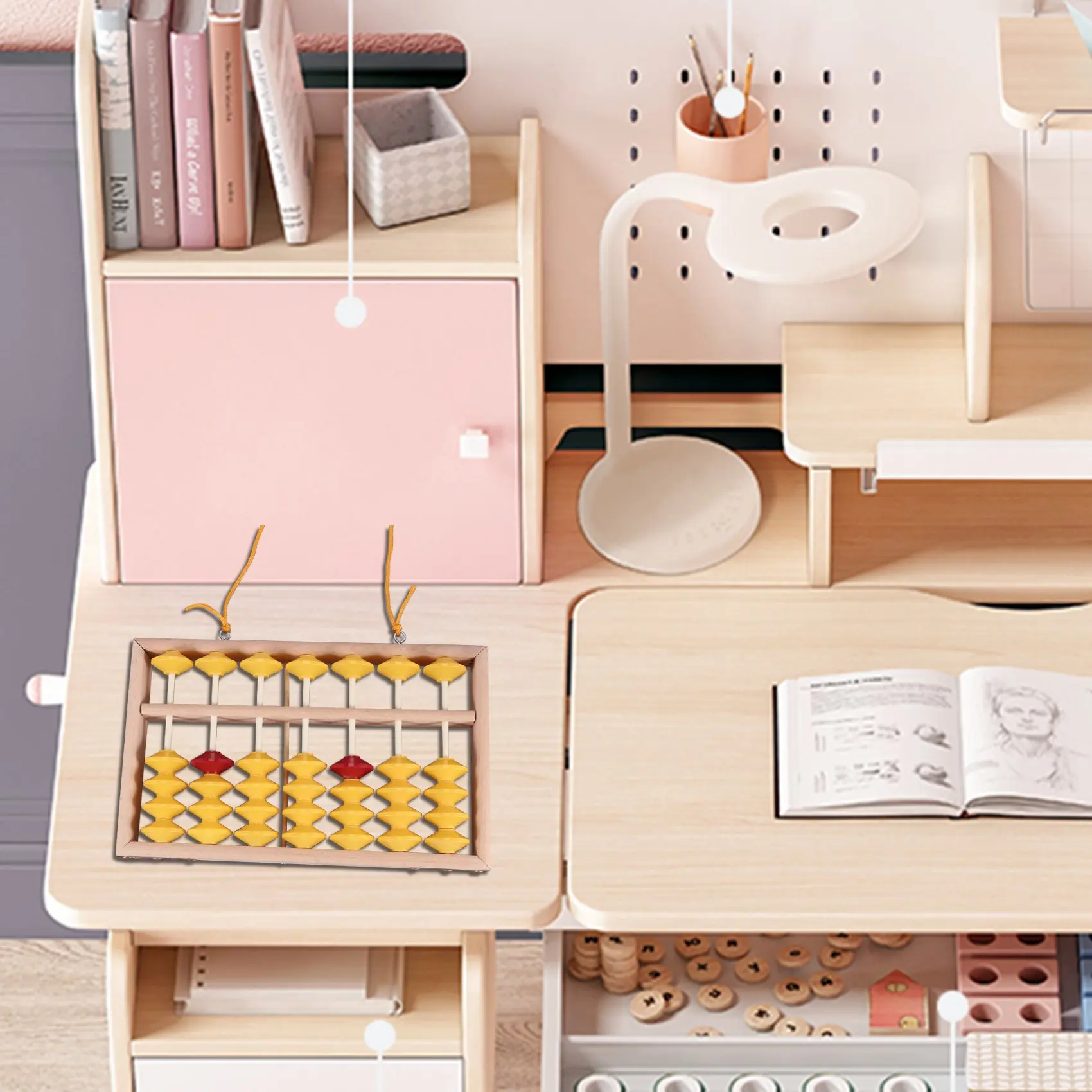 MQXGF 7 Column Non-Slip Hanging Wooden Abacus Chinese Soroban Educational Tool Mathmetic Calculator for Student Teacher