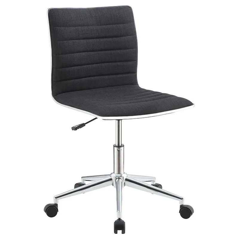 Black and Chrome Armless Office Chair with Casters On-Site