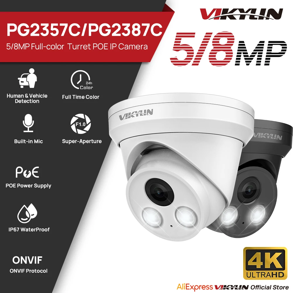 

Vikylin Turret 8MP 4K IP Camera Full Color Night Vision MD2.0 Built in MIC Security Camera Home CCTV Video Surveillance onvif