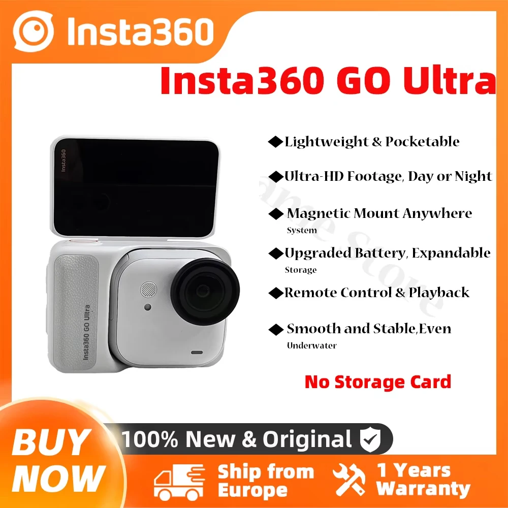 Insta360 GO Ultra Action Camera Lightweight POV Hands-free 4K 60fps Ultra-HD Magnetic FlowState Stabilization Insta 360 GO Ultra
