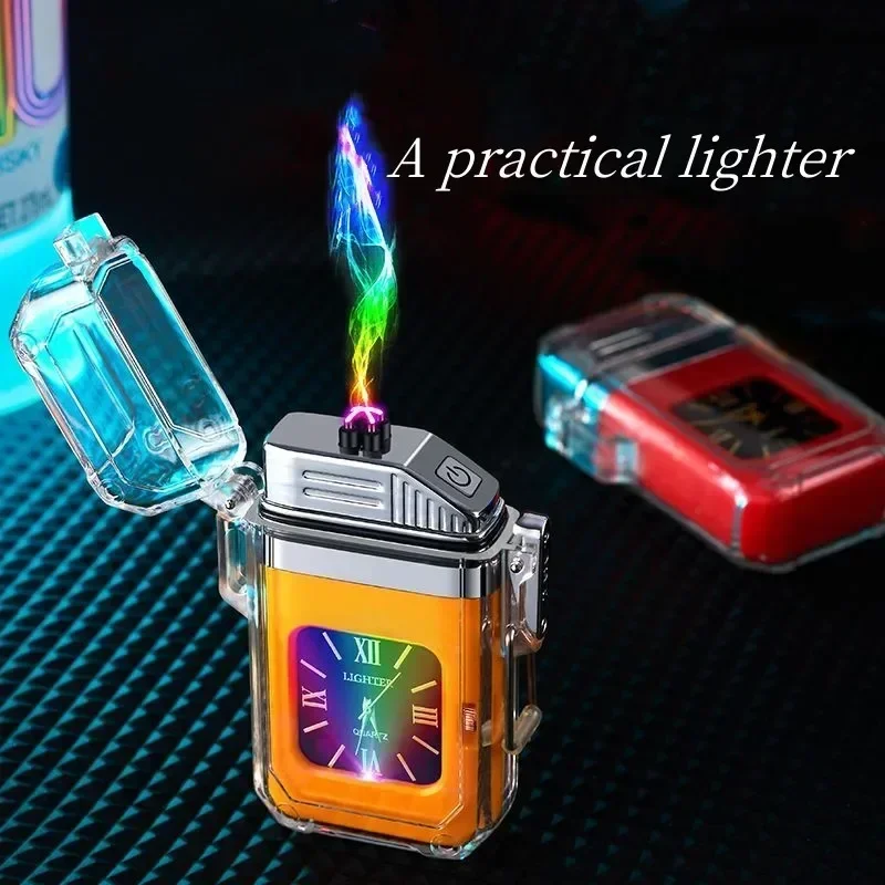 Men's Lighter Outdoor Waterproof Double Arc Ignition Lighter Smoking Gadget Creative Dial Lighter Technology Design