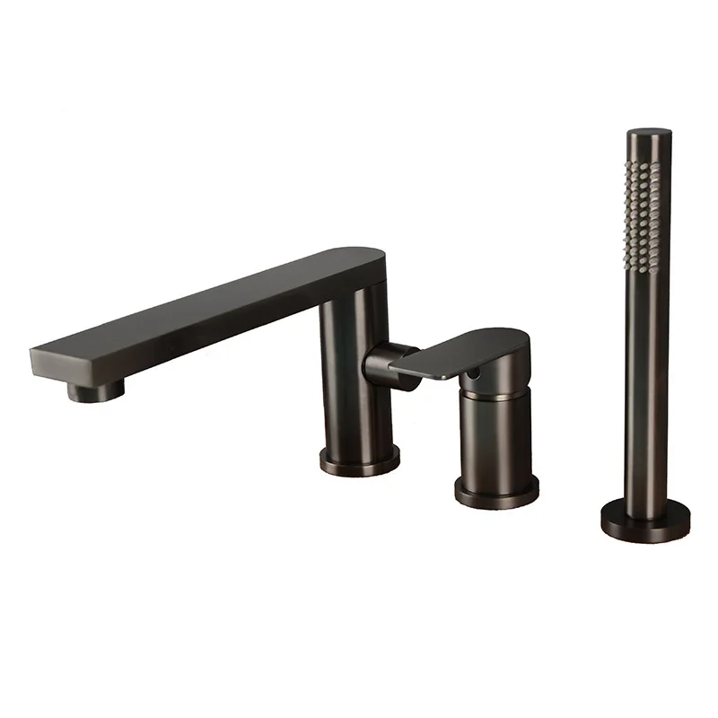 

Extended mouth all-copper three-hole bathtub rotatable faucet cylinder side split hot and cold three-piece set