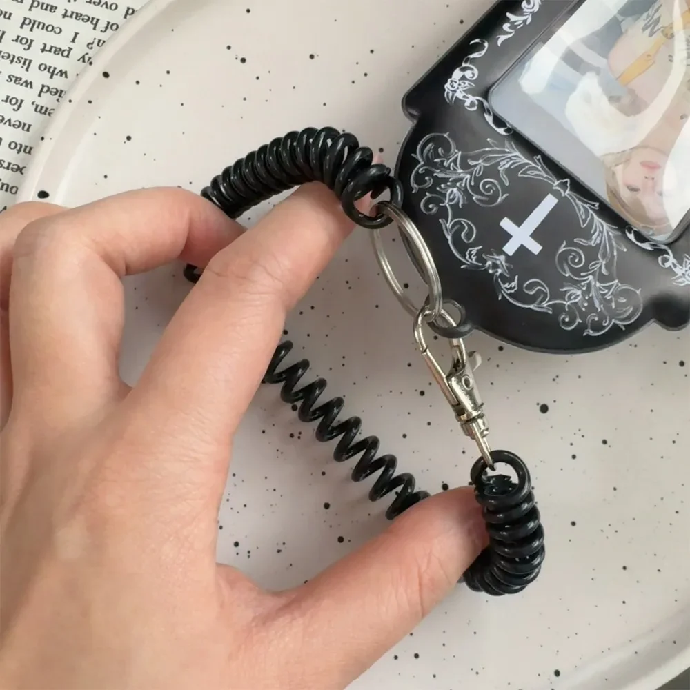 Gothic Dark Series PVC Card Sleeve with Spring Rope 3 Inches Kpop Idol Love Bean Star Small Card Storage Pendant Cards Holder