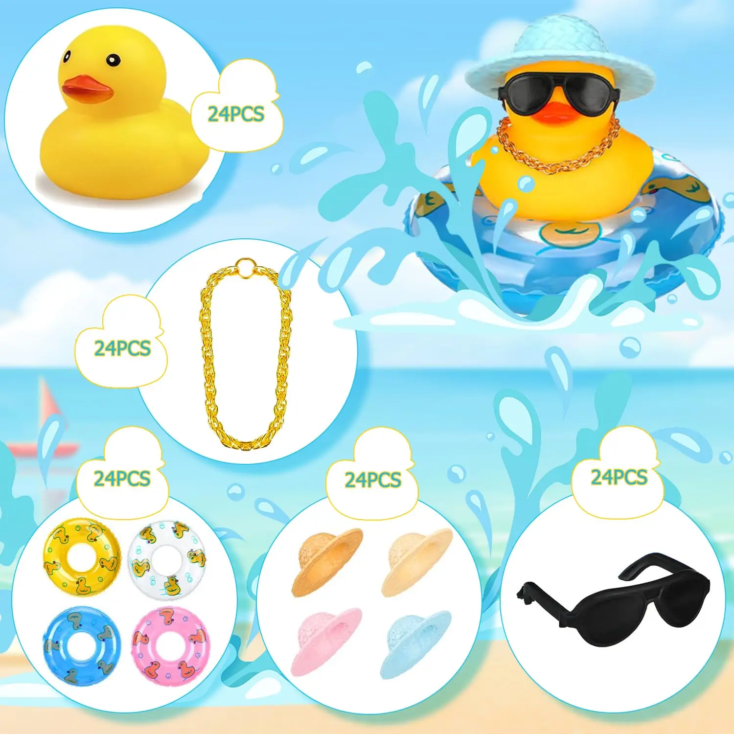 6-36 Set Mini anatre di gomma sfuse Summer Rubber Ducky Vasca da bagno Doccia Anatre per Baby Shower Decorazione cruscotto auto