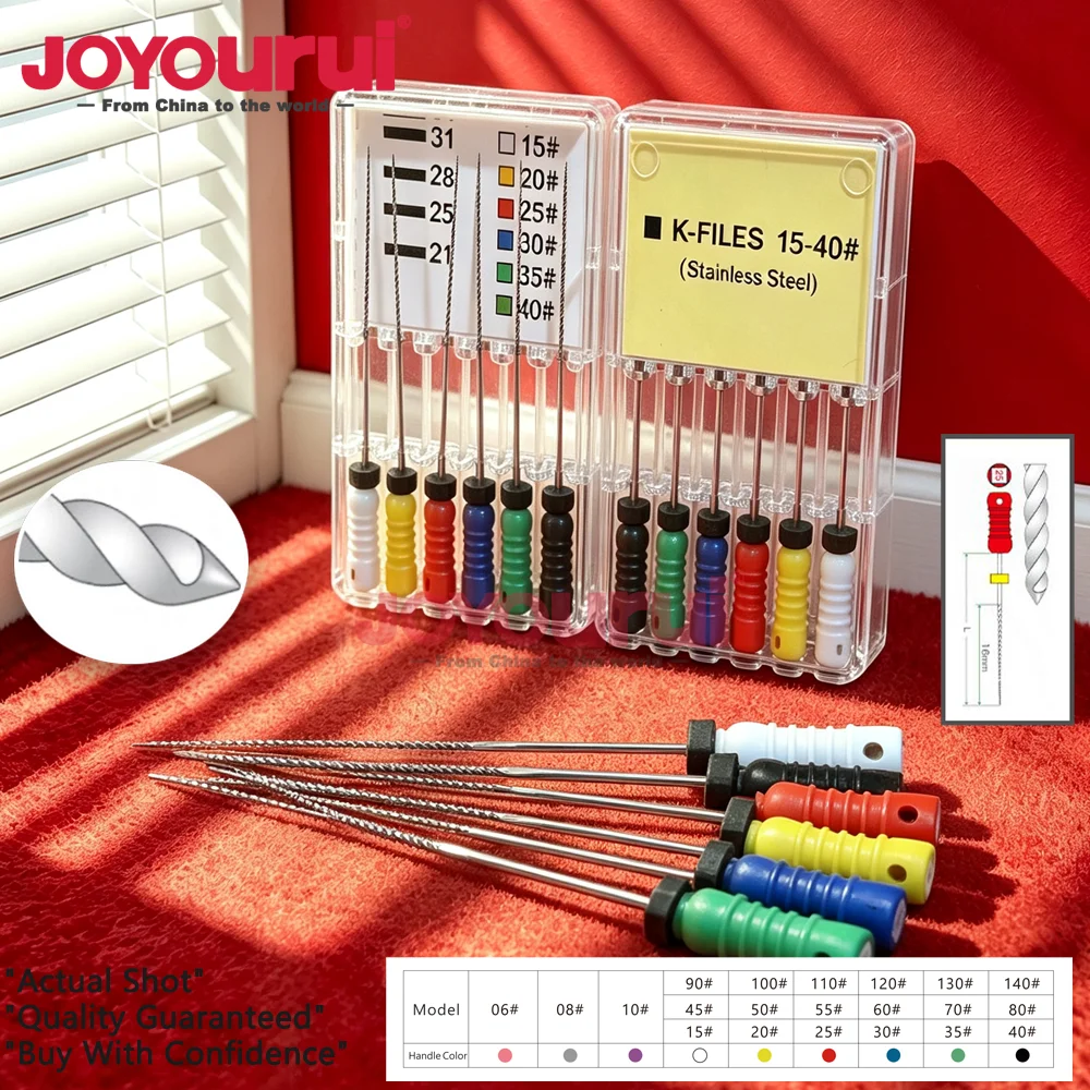 6Pcs/Pack Dental K Files 25mm Single Size10#/15# Assorted15-40 Dental Stainless Steel Hand Use Endodontic Root Canal HRC+File