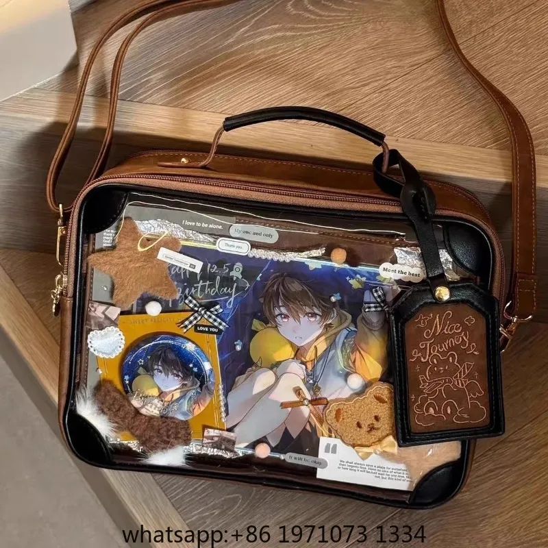 Harajuku Vintage Solid Ita Bag Women Spacious Multi-Pocket Multifunctional Crossbody Bag Ladies PU Leather Square Handbag Y2k