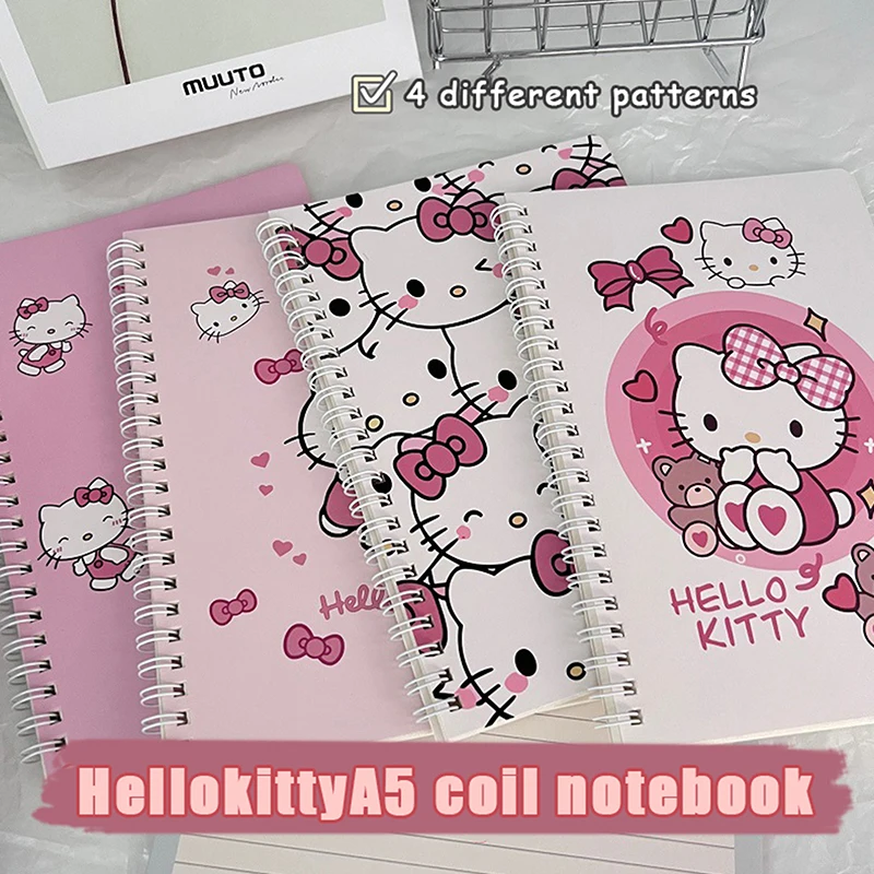 Sanrio Olá Kitty Cartoon bobina Notebook, Notebook Student, Escola bonito escrevendo ferramenta, A5