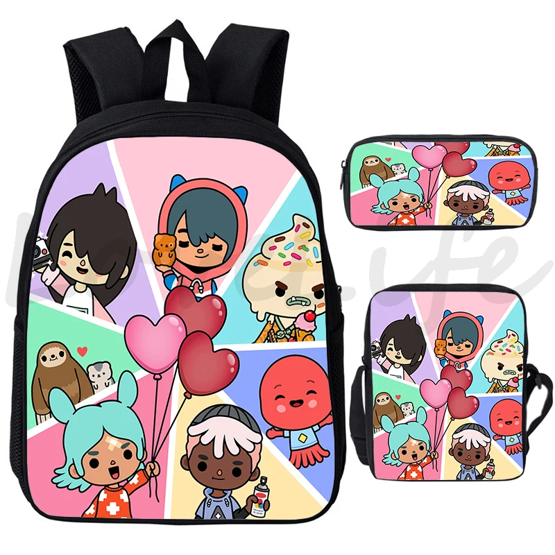 Toca Life World Sac à dos pour adolescents, Anime 3D, Cartable Mochila pour étudiants, Sacs à dos à fermeture éclair, 3 pièces par ensemble