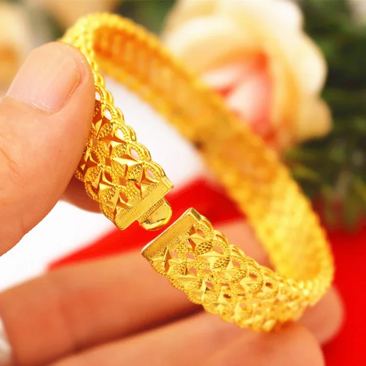 Korean Style Simple New Brass Gold Plated Jewelry Women's Vietnamese Shagin Bracelet Open Imitation Gold Bracelet for Women