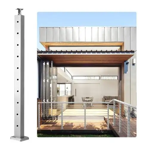 Stainless Steel Cable Railing Post Kit - 36” Pre-Drilled Handrail Post for Deck & Stair - Silver with Mounting Bracket