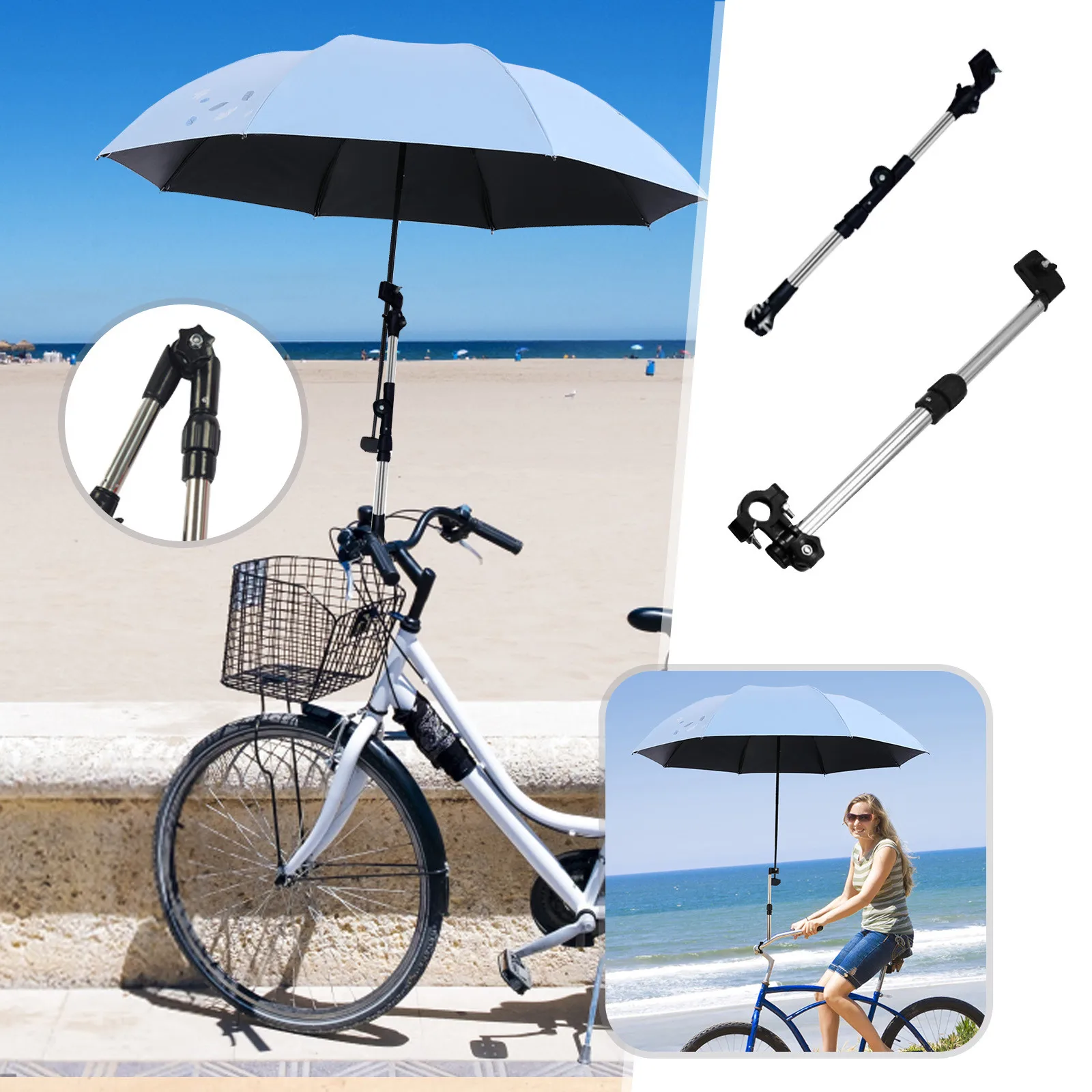 Stainless Steel Umbrella Stands Any Angle Swivel Wheelchair Bicycle Umbrella Connector Stroller Umbrella Holder Rain Gear Tool