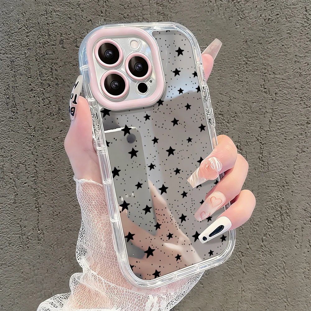 Einfache Stern-Polka-Dots Air-Cushion-Spiegel-Handyhülle für iPhone 17 15 14 16 Pro Max 13 12 11 Pro XR XS 7 8 Plus 17Air Girl Cover – Detail 30