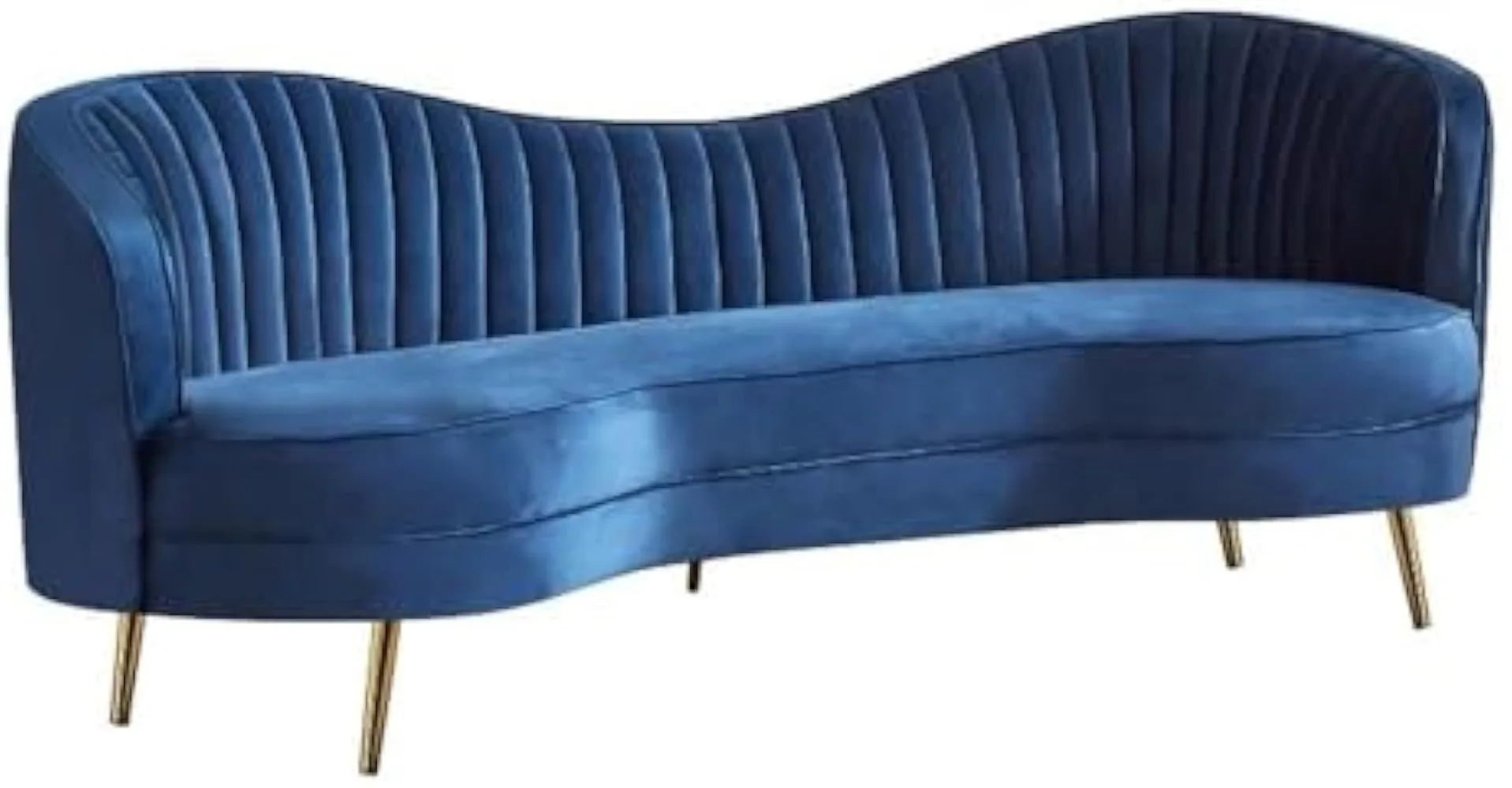 

84-Inch Blue Velvet Sofa for Living Room, Reversible Camel Back Design, Comfortable and Stylish