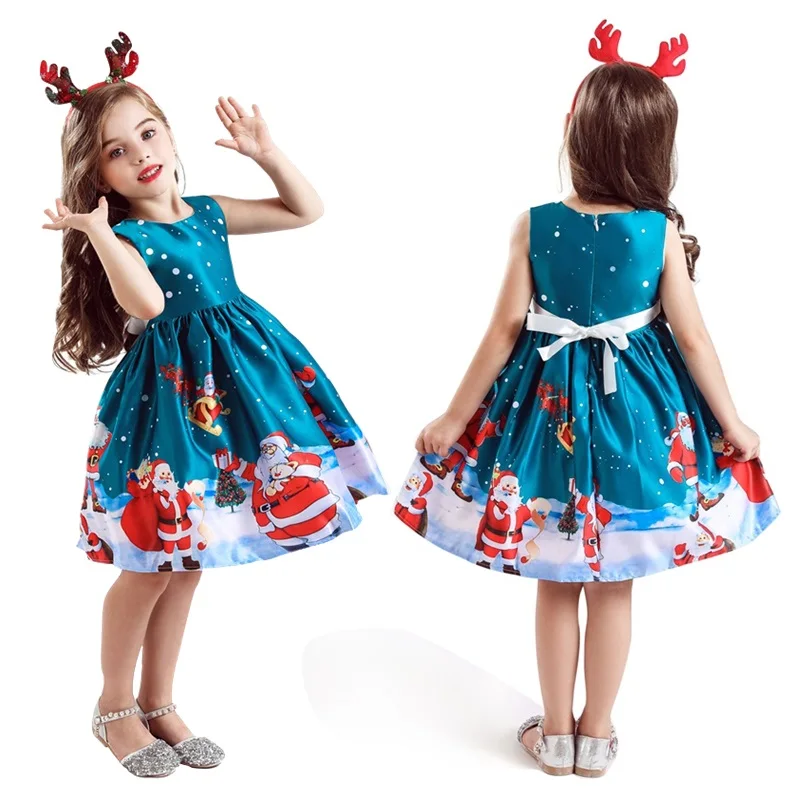 Kids Christmas Red Dresses for Girls Santa Claus Snowman Xmas Princess Costume 2024 New Year Party Evening Ball Gown for 4-10Yrs