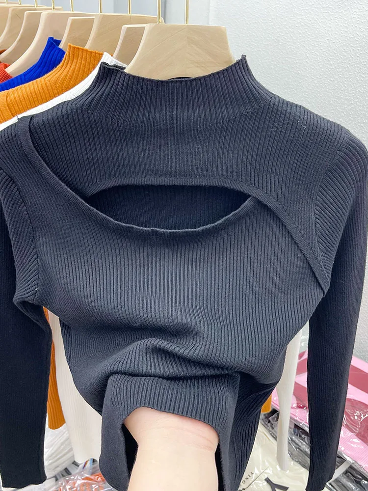 2024 Autumn Winter Sexy Hollow Out Women Sweaters Tops Slim Vintage Jumper Soft Warm Pull Female Casual Pullover Knitted Sweater