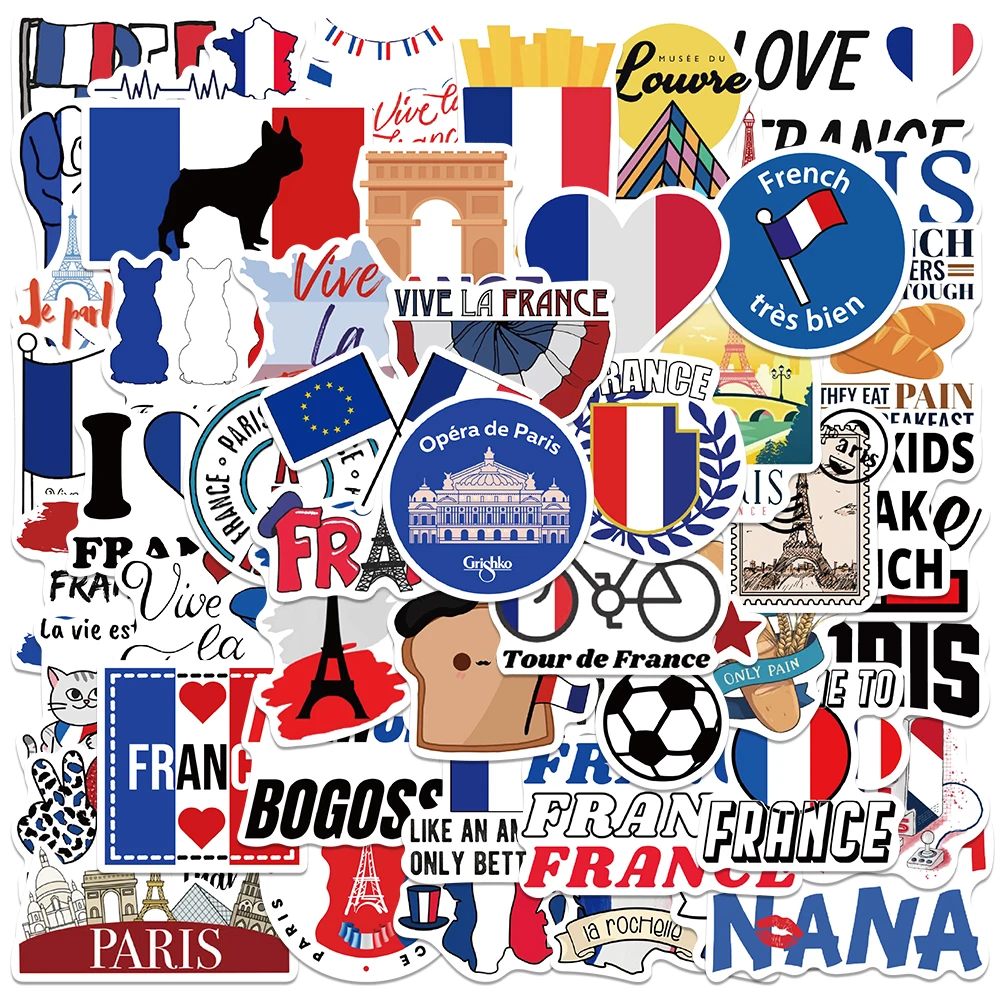 50pcs Vinyl Laptop Decals Ins Style French Culture Stickers For Luggage Guitar Phone Diary Skateboard Waterproof Graffiti