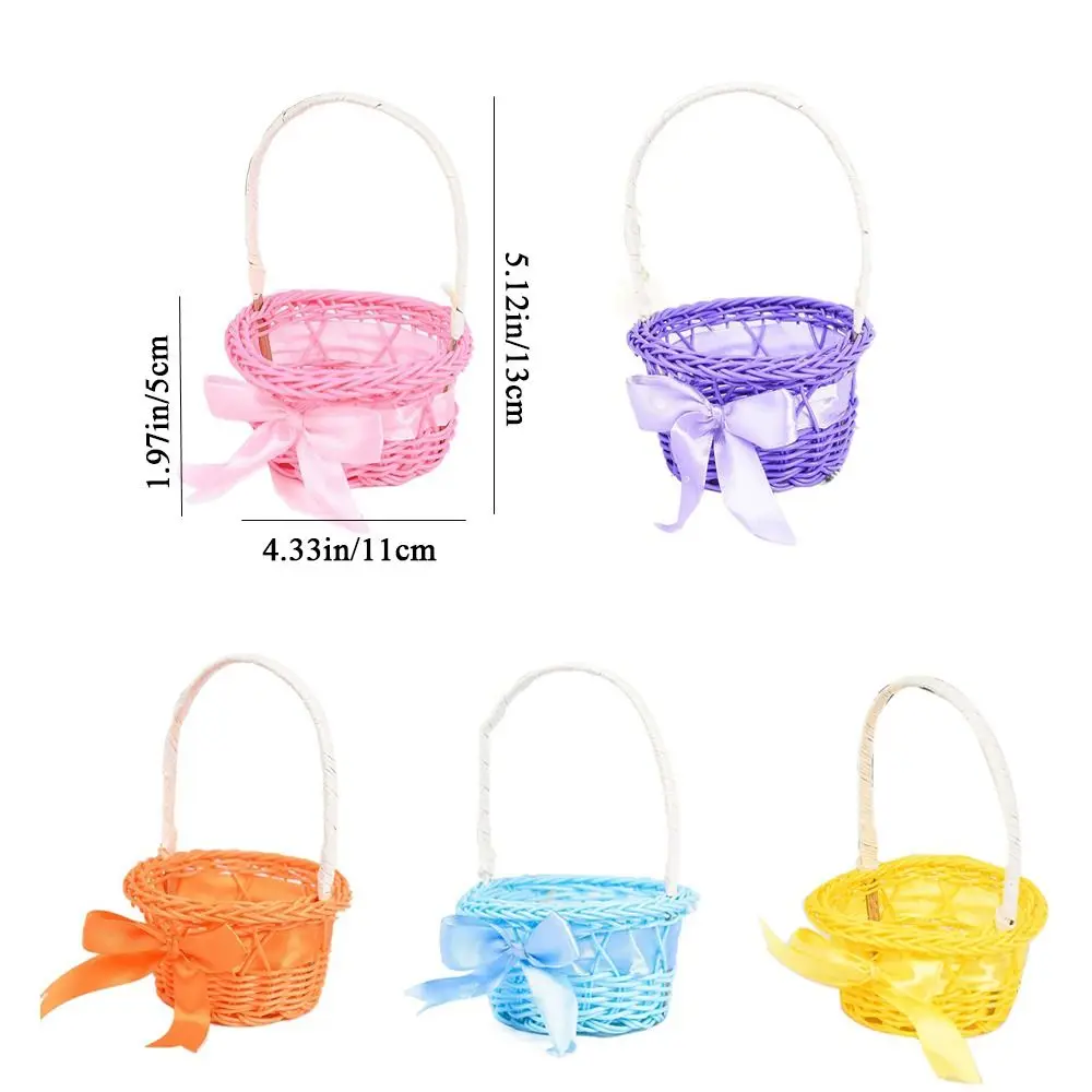 Pink/Purple/Orange/Blue/Yellow Round Small Flower Basket Decorative with handle Hand-woven Flower Basket Imitation Rattan