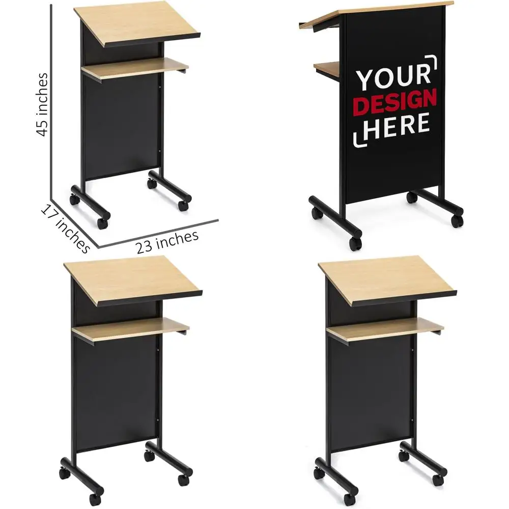 Schwarzer Rollbarer Stehschreibtisch mit Stauraum für Präsentationen und Laptops