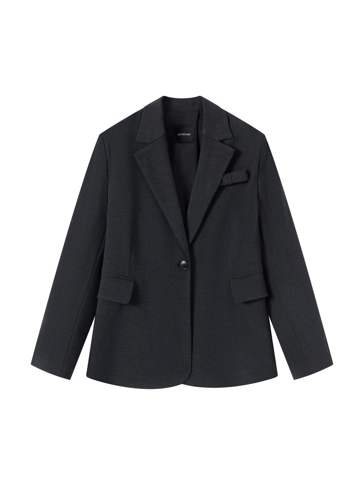 Huihuihan ey Suit Jaet Ele Diseño Sencillo, Corte Holgado, Abertura Trasera, Casual, Para el Día a Día, Transpirable, Dobladillo Redondo, Manga Larga