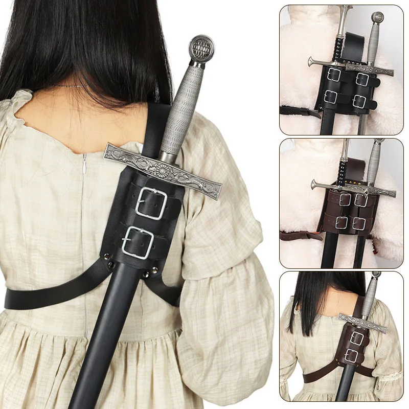 Medieval Double Sword Shoulder Back Sheath Scabbard Holder Warrior Shoulders Outdoor Fencing Sheath Strap Pu Leather Sword Cover