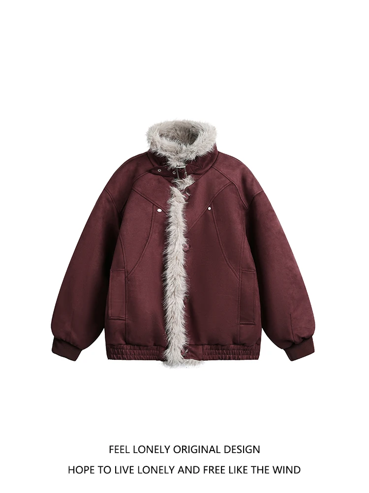 

Feel Lonely, американская ретро мотоциклетная хлопковая куртка, зимняя свободная мужская и женская верхняя одежда с замшевым воротником, молодежная мода