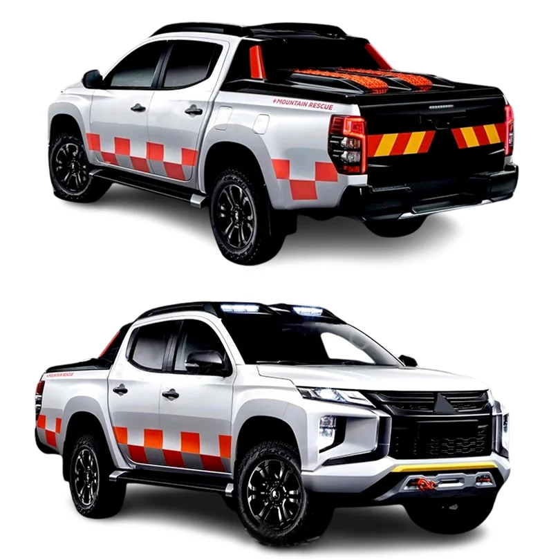 Sport Orange Grid Body Sticker Check with Tailgate Decal Stickers Vinyl Graphics Wrap for 2022 2023 Mitsubishi Triton