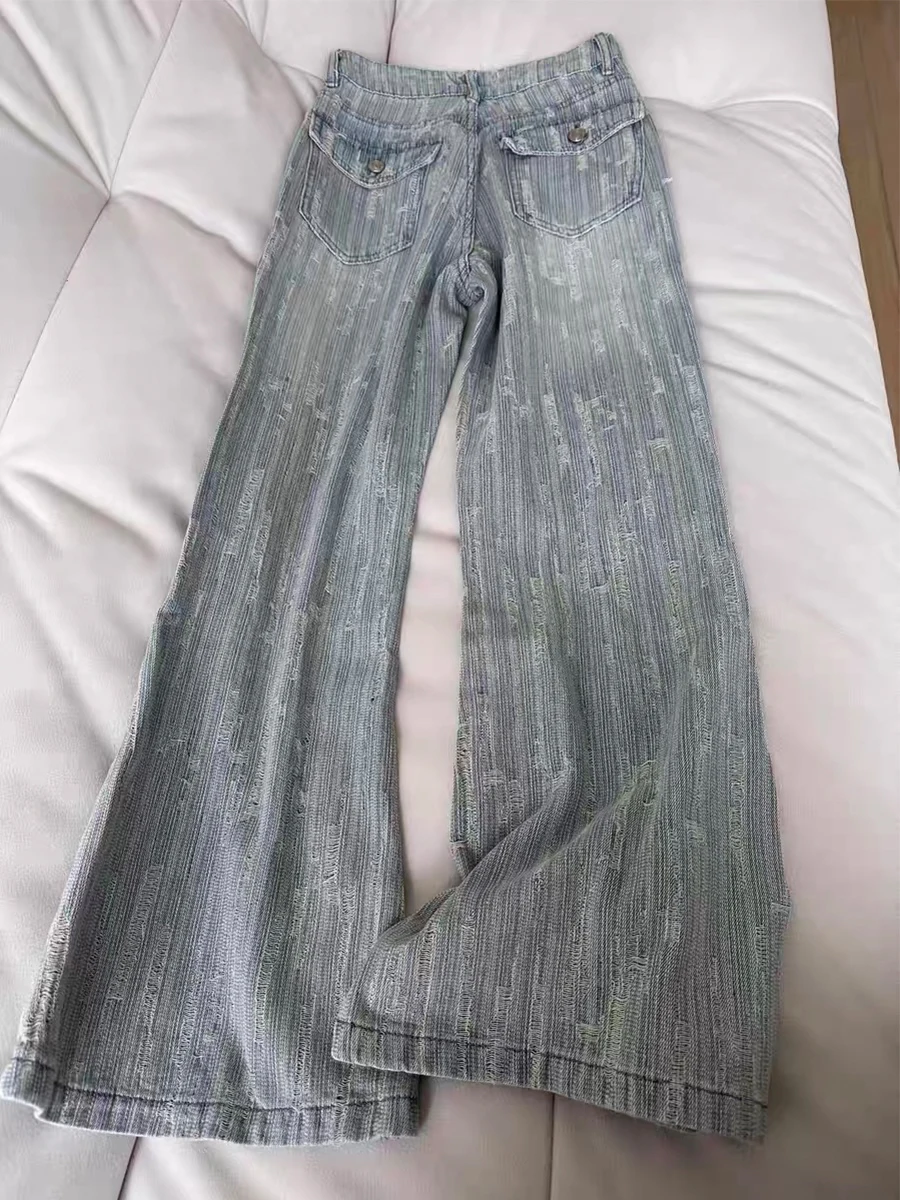 

Loose High Waist Flared Jeans Women's Spring Autumn Light Colored Embroidery Design plus Size Bootcut Denim Pants