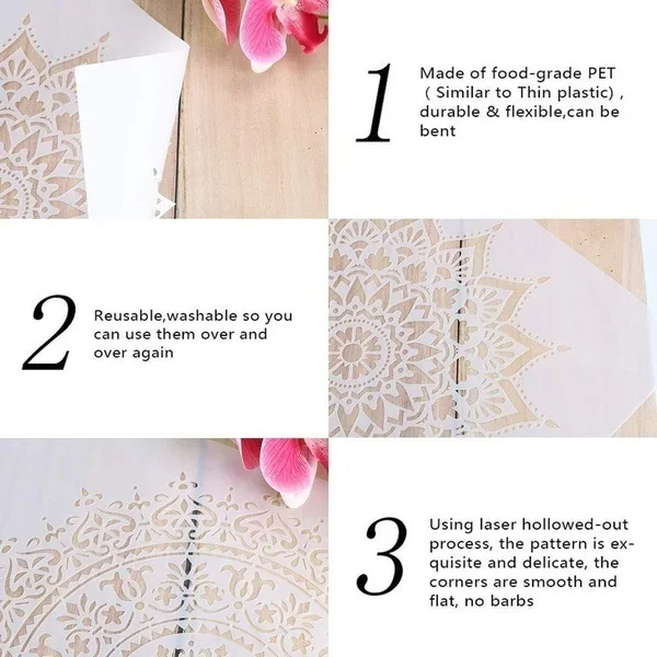 A4 29*21 ซม.Mandala DIY Stencils ภาพวาดสมุดภาพสี Embossing Album การ์ดกระดาษตกแต่งแม่แบบ,ผ้า ผนัง