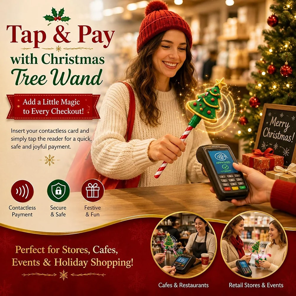 Christmas Tree Credit & Debit Card Payment Wand, Novelty Tap‑to‑Pay Wand