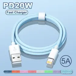 Cable cargador USB PD de 20W para iPhone, para Apple iPhone 14, 13, 12, 11 Pro Max mini X XS XR 8, 7, 6 Plus SE 2020, Cable tejido de carga rápida