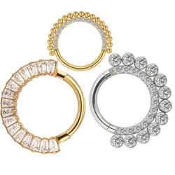 ASTM F-136 Titanium Ear Nose PIERC Cartilage Earring Earlobe Piercing CZ Paved Side Rings Hoops Clicke Tragus Ring Jewellery