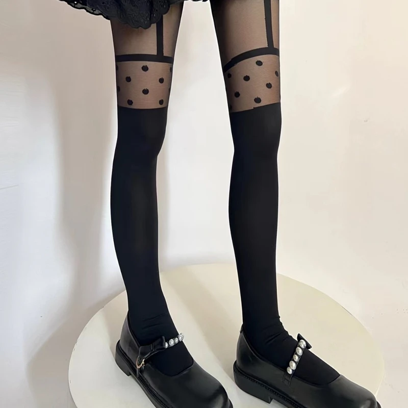 Black See Through Pantyhose for Women Nightclub Party Sexy Bottomed Leggings Woman Super Thin High Elasticity Lady Tights Punk