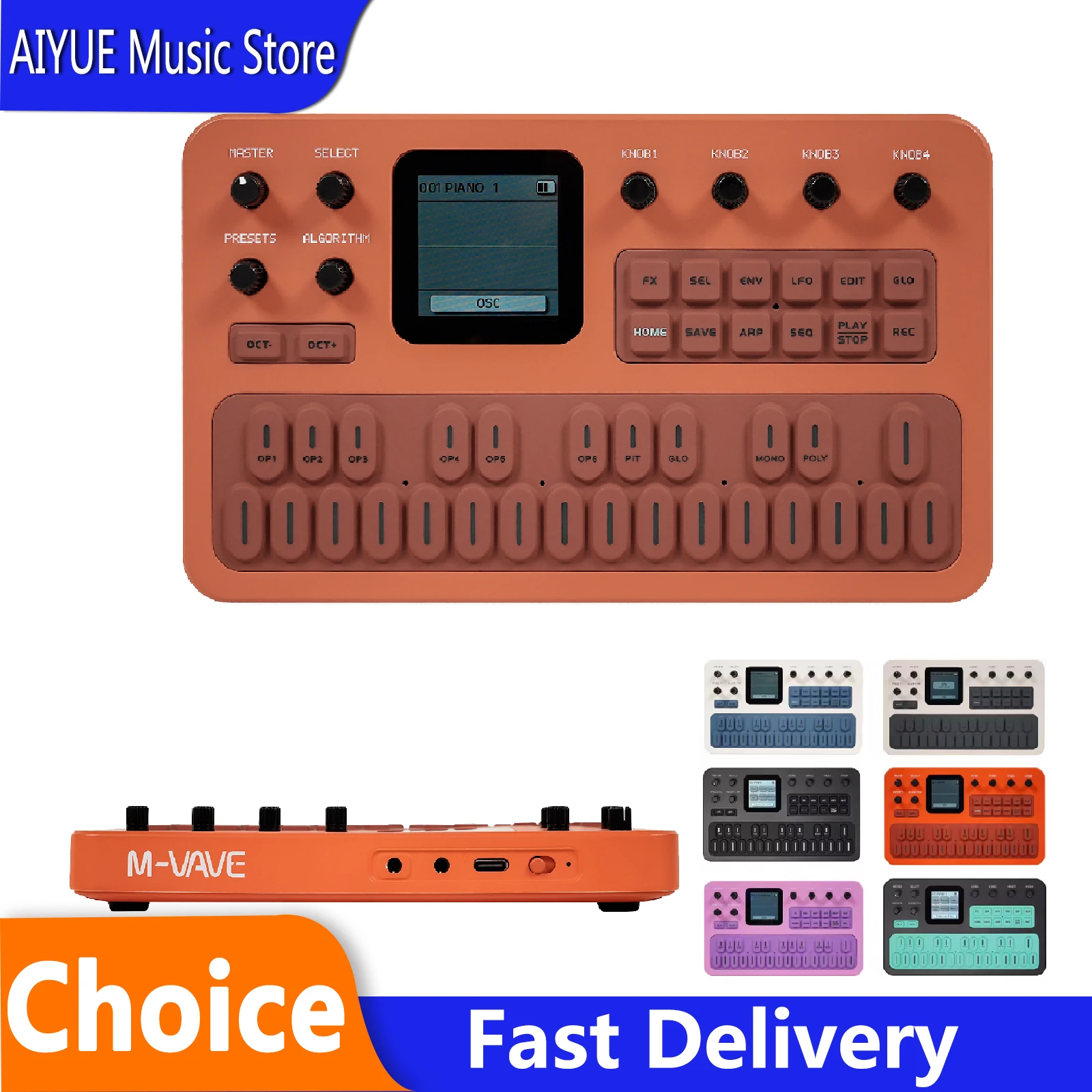 M-VAVE Fm-1 Effect Pedal Fm1 Bluetooth Synthesizer Portable 12h Battery 6-Operator Speaker Midi 32-Algorithm 128 Preset Built-In