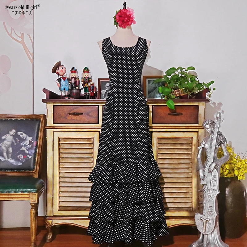 Spanish Dance Dress Flamenco Practice Skirt Wear Women GG04