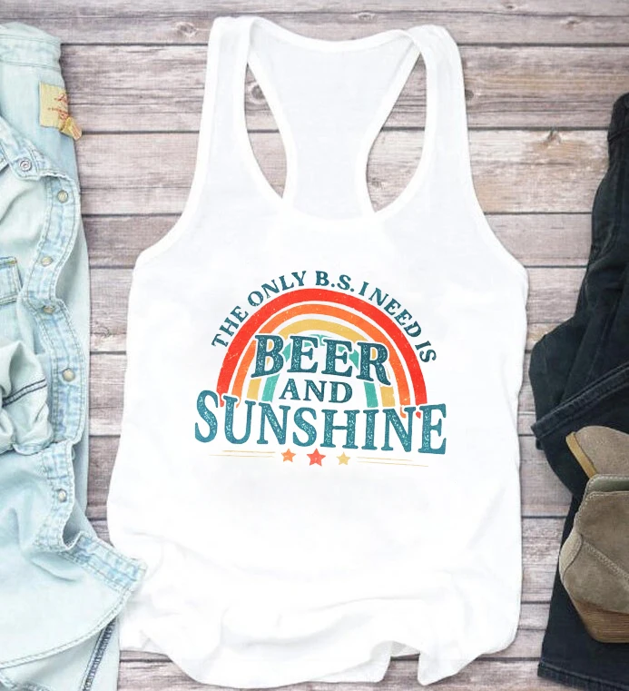 

The Only I Need Is Beer and Sunshine Tank Tops Beer Top Boho Summer Tanks Gifts for Her Women Clothing Muscle Tank XL