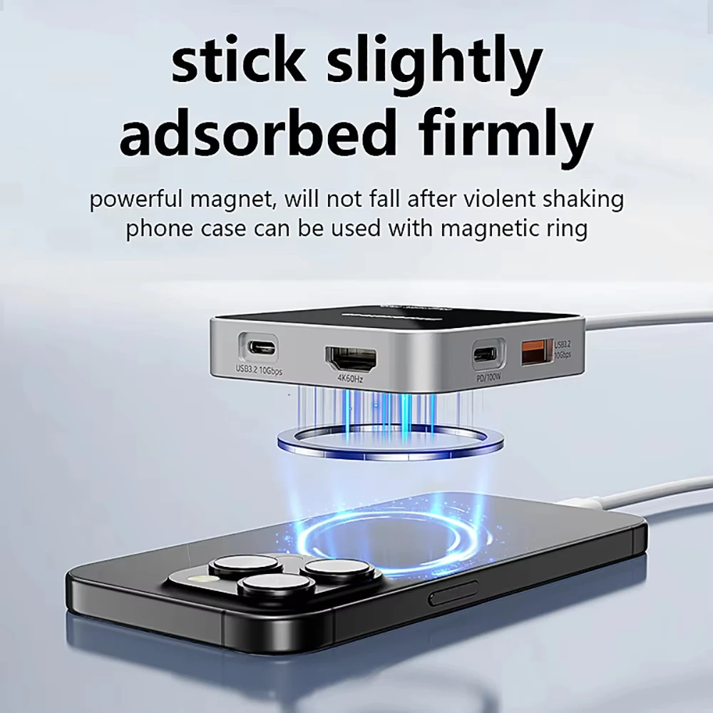 ﻿   محور USB C مغناطيسي 8 في 1 محطة إرساء من النوع C متوافقة مع HDMI USB3.2 الفاصل 2in1 قارئ بطاقات SD/TF للكمبيوتر المحمول والهاتف