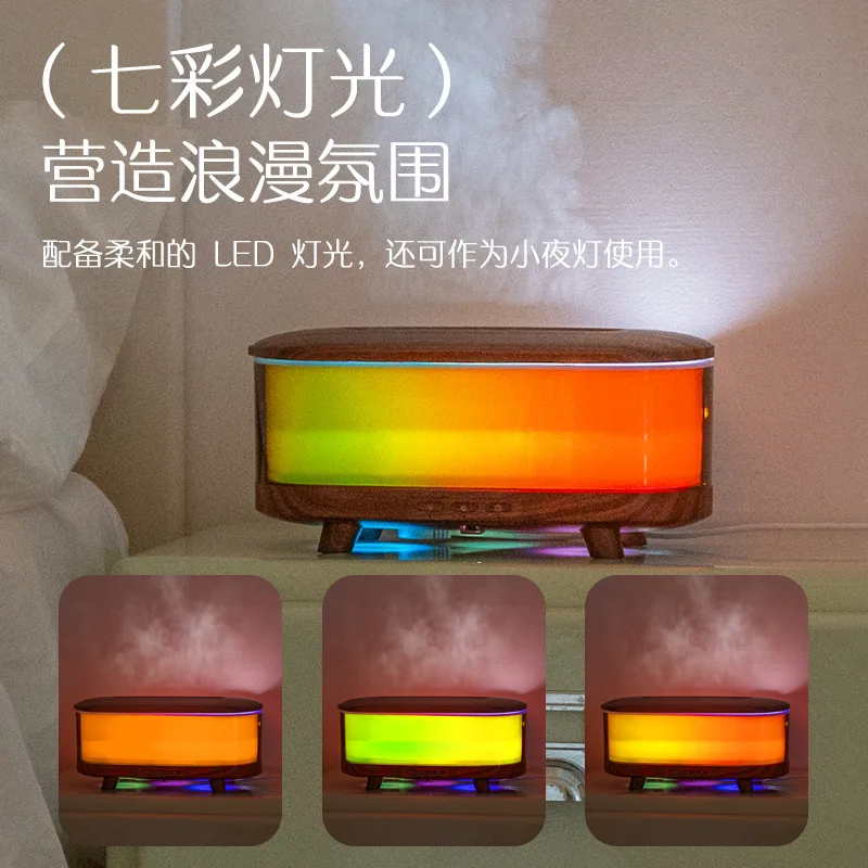Remote Control Simulation Flame Aroma Diffuser, Home Desktop Mood Light Humidifier with Large Mist, Built-in Fireplace