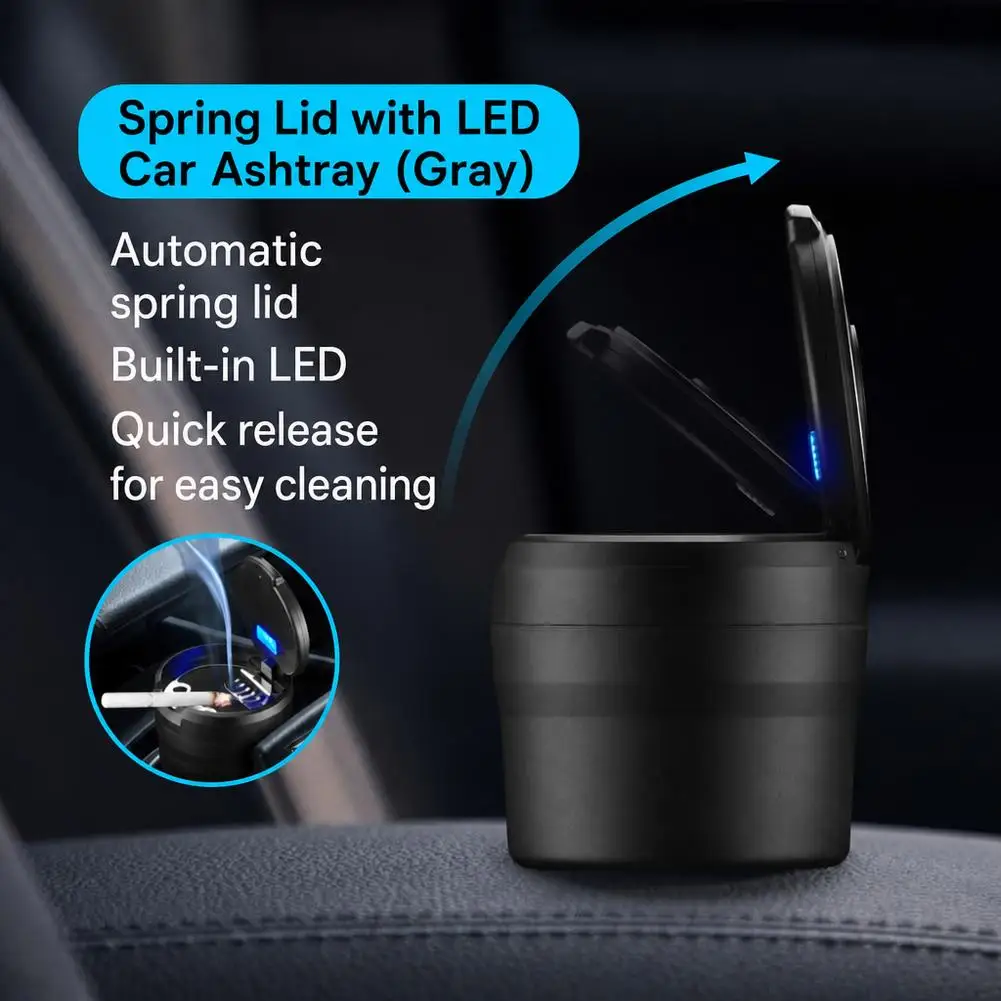 Car Ashtray with Blue LED Light Auto Pop Up Lid Detachable Ashtrays Cigarette Holder Portable Ash Tray Car Interior Goods