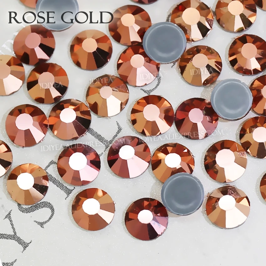 Rose Gold glass hot fix rhinestones strass crystals hotfix flatback stones for fabric garment wedding clothes costume glitters