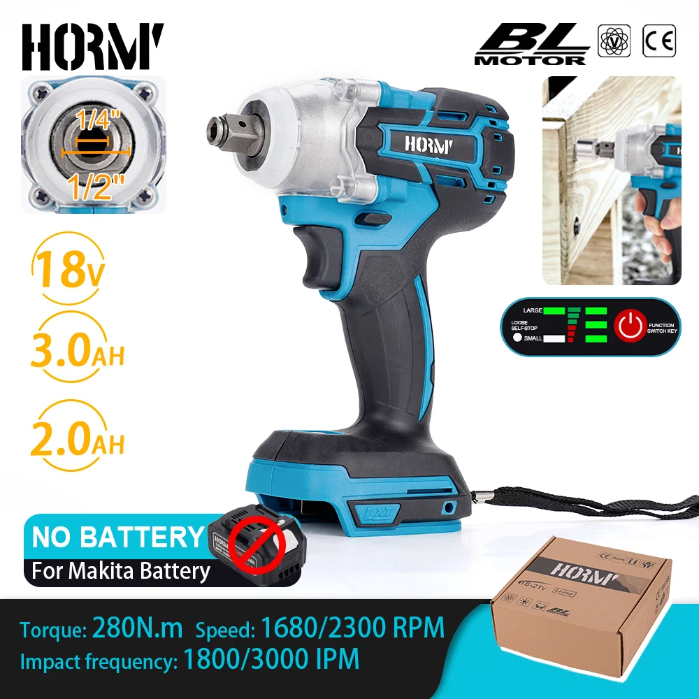 

280N.m Brushless Electric Impact Wrench 1/4 1/2 Rechargeable Cordless Hand Drill Impact Driver Power Tool For Makita 18V Battery