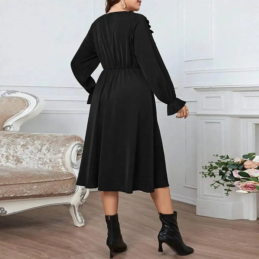 

Size Women's 2025 Large New Collection with Waist Cinching and Large Skirt, V-neck and Bubble Sleeves, Stylish summer Dress