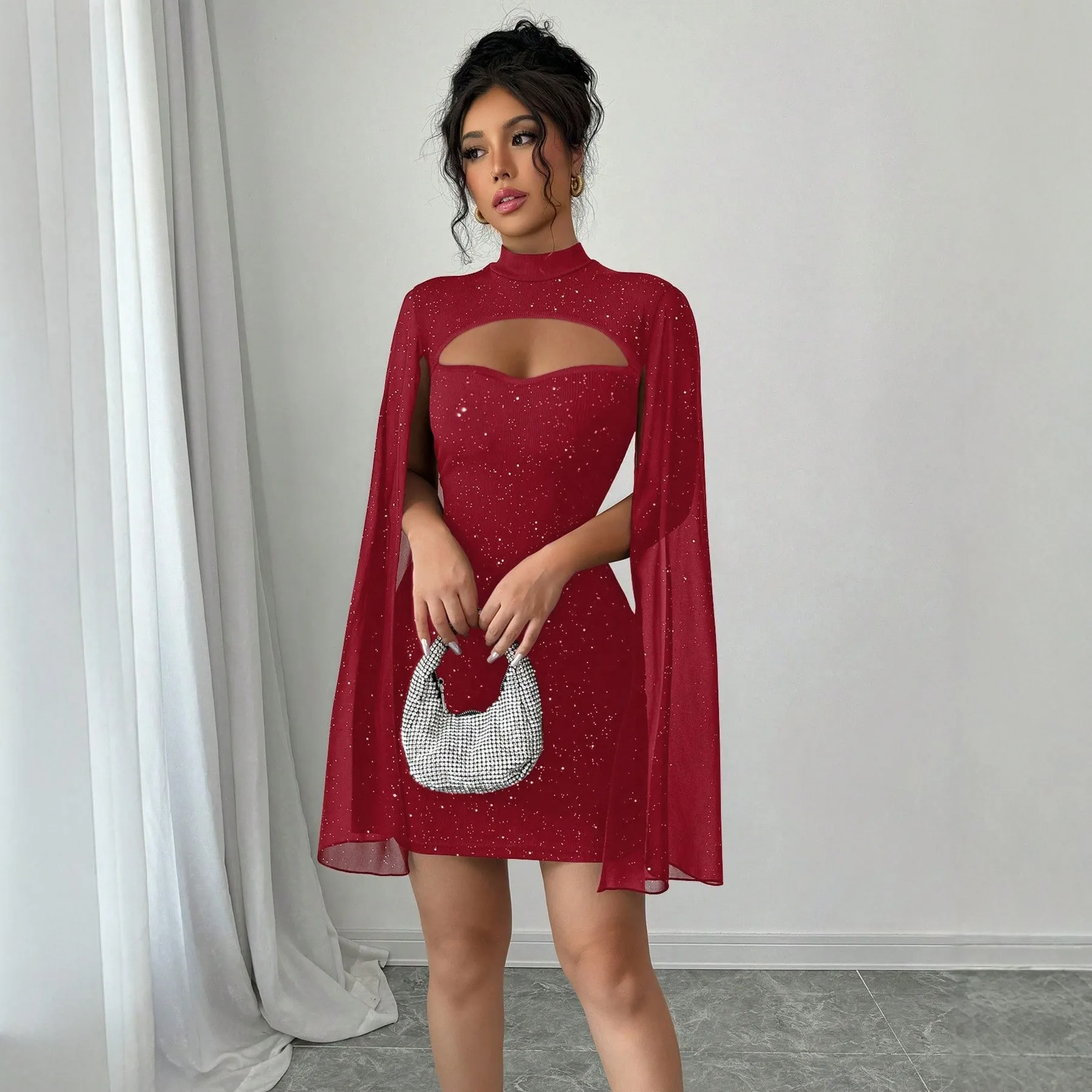 Slim Fit Dress Patchwork Elegant with Pencil Skirt Office Chic Extra Long Sleeves Tube Top Style Sexy Dress Summer for Women