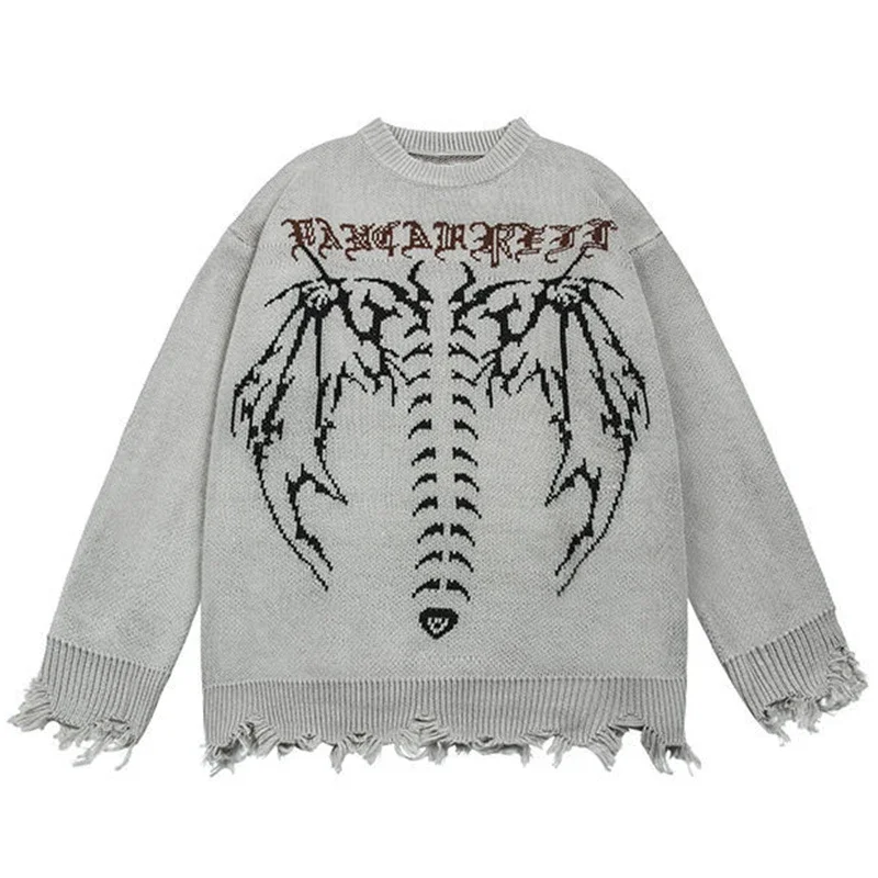 Winter High Street Oversized Vintage Gothic Style Printed Knitted Sweater Men Hip Hop Harajuku Casual Loose Pullovers Unisex