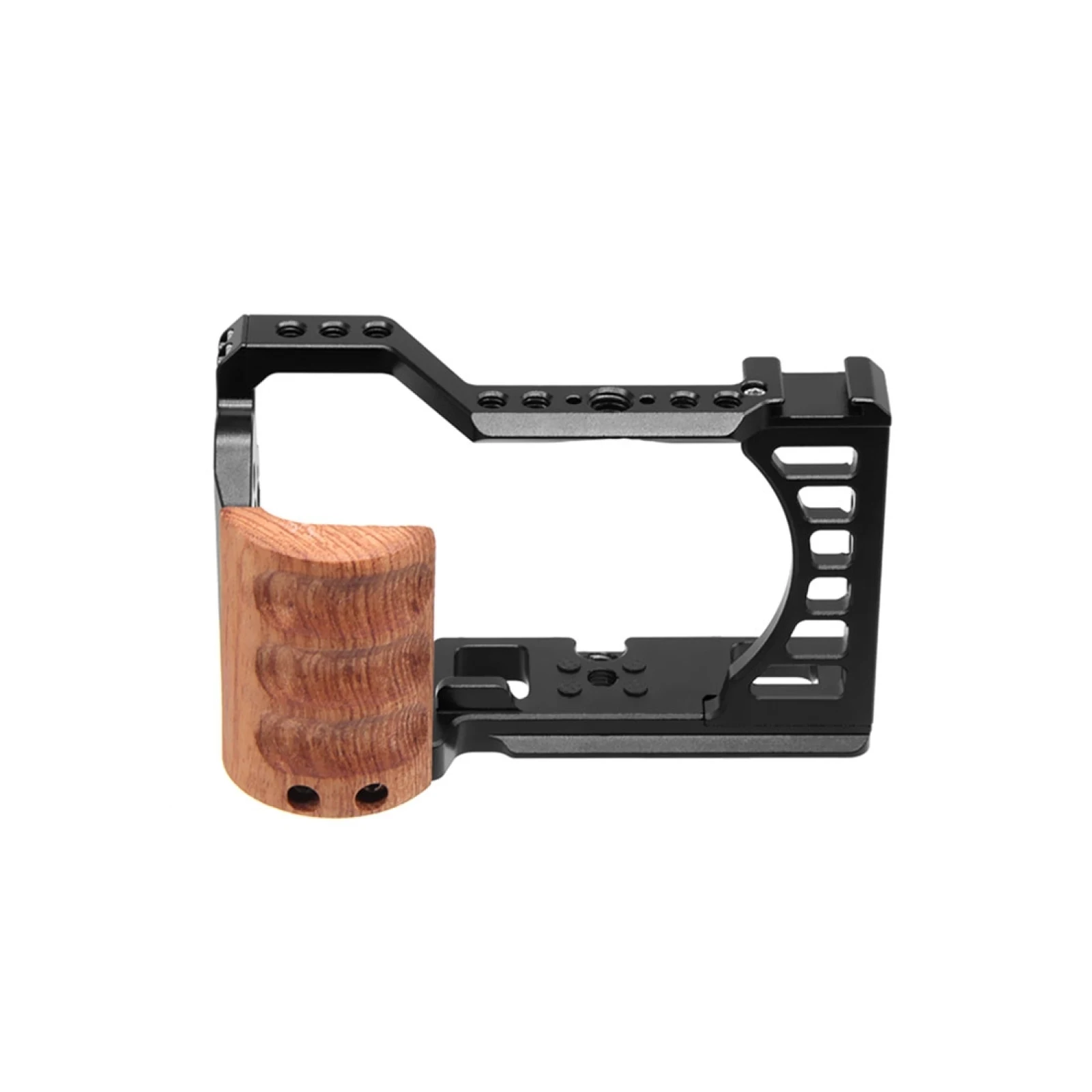 PULUZ For Sony Alpha 7C / ILCE-7C / A7C Wood Handle Metal Camera Cage Stabilizer Rig With 1/4-inch and 3/8-inch Screw Holes