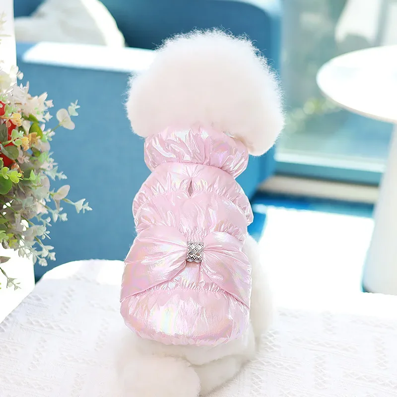 Dog Parkas Coat Vest Cat Clothing Dog Winter Down Jacket Autumn and Winter Pet Bow High Neck Clothing Puppy Clothes