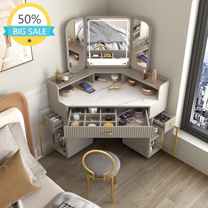 Luxury Solid Wood Dressing Table Corner Modern Triangle Storage Combination Locker Household Makeup Tables Bedroom Furniture