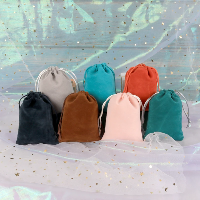 5pcs/lot Jewelry Packaging Bag Multi-size and Color Drawstring Knit Velvet Bags Candy Biscuit Gift Giving Pouch Cosmetic Bag